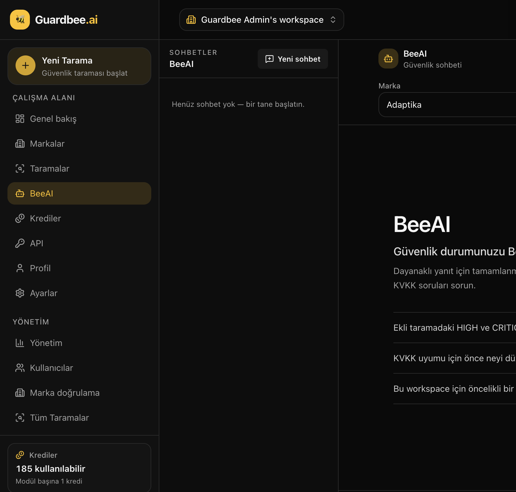 Guardbee BeeAI sohbet ekranı