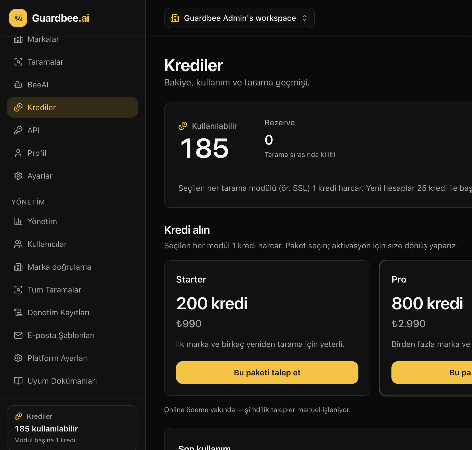 Credit packs and usage