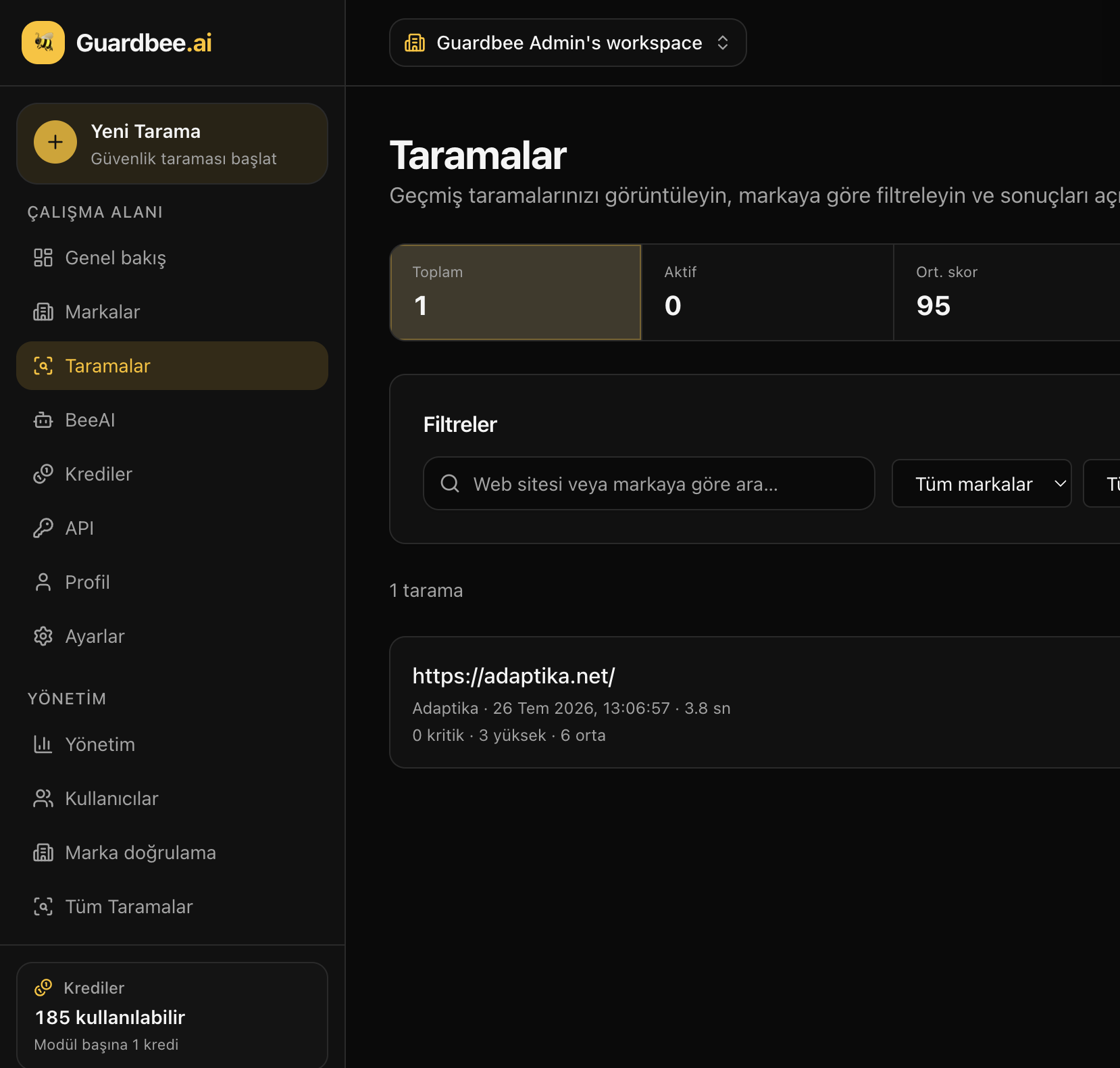 Guardbee tarama sonuçları listesi
